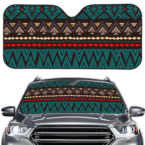 Teal And Brown Aztec Pattern Print Car Windshield Sun Shade