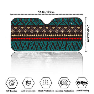 Teal And Brown Aztec Pattern Print Car Windshield Sun Shade