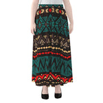 Teal And Brown Aztec Pattern Print Chiffon Maxi Skirt