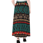Teal And Brown Aztec Pattern Print Chiffon Maxi Skirt