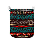 Teal And Brown Aztec Pattern Print Collapsible Laundry Basket