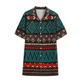 Teal And Brown Aztec Pattern Print Cotton Hawaiian Shirt