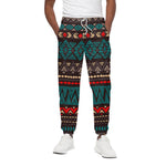 Teal And Brown Aztec Pattern Print Cotton Pants