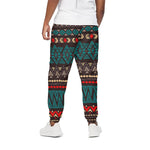 Teal And Brown Aztec Pattern Print Cotton Pants