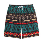 Teal And Brown Aztec Pattern Print Cotton Shorts