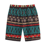 Teal And Brown Aztec Pattern Print Cotton Shorts