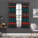 Teal And Brown Aztec Pattern Print Curtain