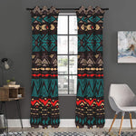 Teal And Brown Aztec Pattern Print Curtain
