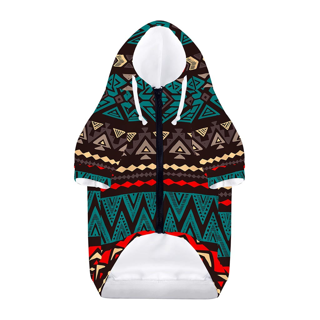 Teal And Brown Aztec Pattern Print Dog Zip Up Hoodie
