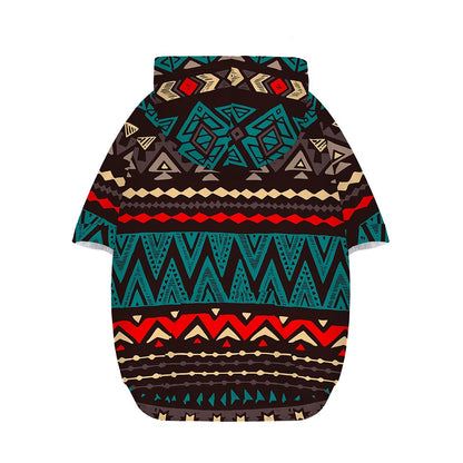 Teal And Brown Aztec Pattern Print Dog Zip Up Hoodie