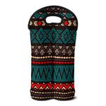 Teal And Brown Aztec Pattern Print Double Neoprene Wine Tote