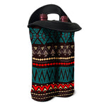 Teal And Brown Aztec Pattern Print Double Neoprene Wine Tote