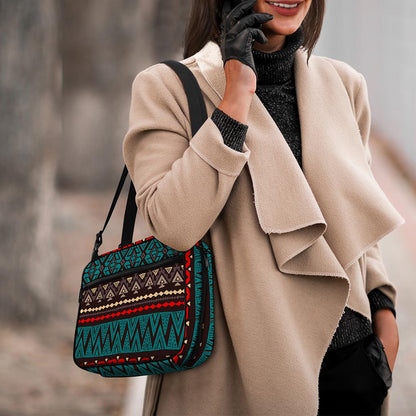Teal And Brown Aztec Pattern Print Double Strap Bible Bag