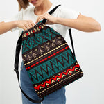 Teal And Brown Aztec Pattern Print Drawstring Backpack