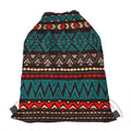Teal And Brown Aztec Pattern Print Drawstring Bag