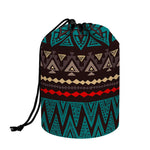 Teal And Brown Aztec Pattern Print Drawstring Makeup Bag