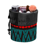 Teal And Brown Aztec Pattern Print Drawstring Makeup Bag