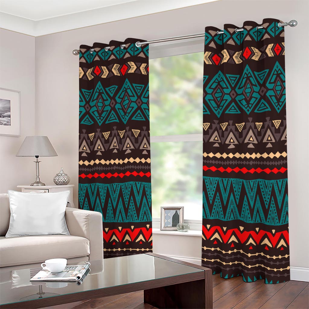 Teal And Brown Aztec Pattern Print Extra Wide Grommet Curtains