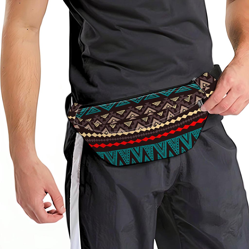Teal And Brown Aztec Pattern Print Fanny Pack