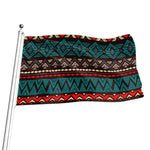 Teal And Brown Aztec Pattern Print Flag