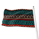 Teal And Brown Aztec Pattern Print Flag