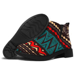 Teal And Brown Aztec Pattern Print Flat Ankle Boots