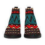 Teal And Brown Aztec Pattern Print Flat Ankle Boots