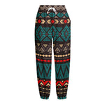 Teal And Brown Aztec Pattern Print Fleece Lined Knit Pants