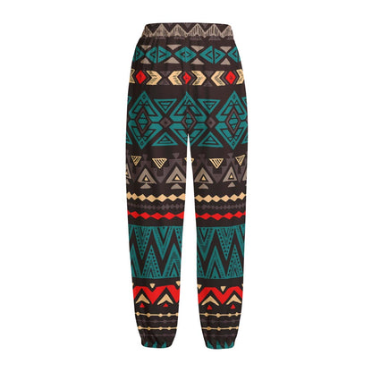 Teal And Brown Aztec Pattern Print Fleece Lined Knit Pants