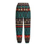 Teal And Brown Aztec Pattern Print Fleece Lined Knit Pants