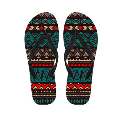 Teal And Brown Aztec Pattern Print Flip Flops
