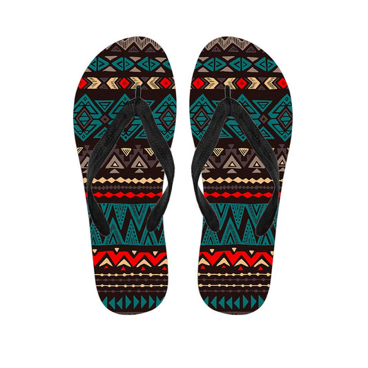 Teal And Brown Aztec Pattern Print Flip Flops