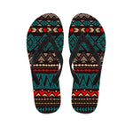 Teal And Brown Aztec Pattern Print Flip Flops