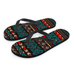 Teal And Brown Aztec Pattern Print Flip Flops