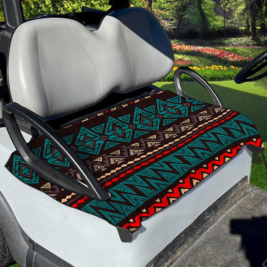 Teal And Brown Aztec Pattern Print Golf Cart Seat Cover