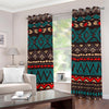 Teal And Brown Aztec Pattern Print Grommet Curtains