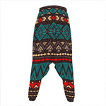 Teal And Brown Aztec Pattern Print Hammer Pants