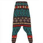 Teal And Brown Aztec Pattern Print Hammer Pants