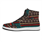 Teal And Brown Aztec Pattern Print High Top Leather Sneakers