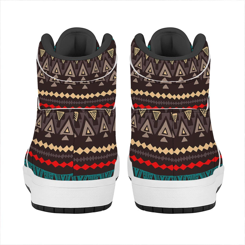 Teal And Brown Aztec Pattern Print High Top Leather Sneakers