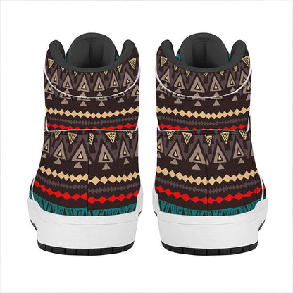 Teal And Brown Aztec Pattern Print High Top Leather Sneakers