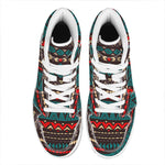 Teal And Brown Aztec Pattern Print High Top Leather Sneakers