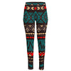 Teal And Brown Aztec Pattern Print High-Waisted Pocket Leggings