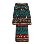 Teal And Brown Aztec Pattern Print Hooded Bathrobe