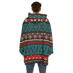Teal And Brown Aztec Pattern Print Hoodie Blanket
