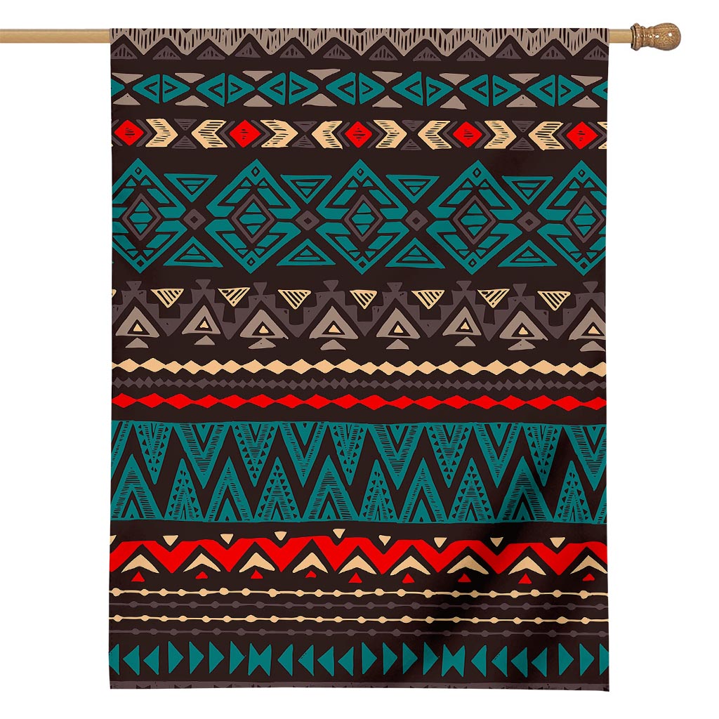 Teal And Brown Aztec Pattern Print House Flag