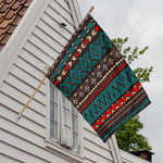 Teal And Brown Aztec Pattern Print House Flag