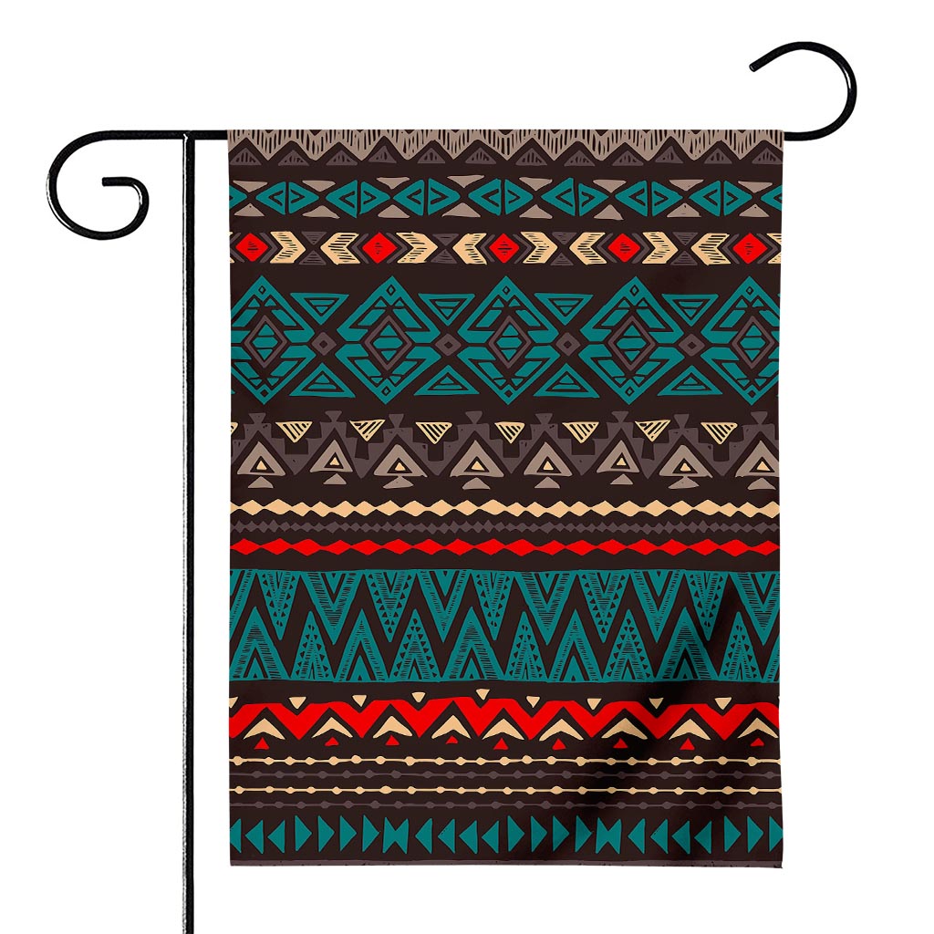 Teal And Brown Aztec Pattern Print House Flag