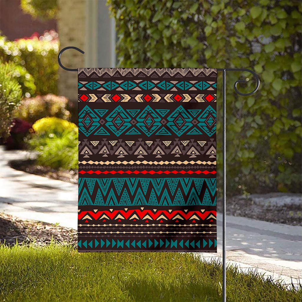 Teal And Brown Aztec Pattern Print House Flag
