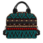 Teal And Brown Aztec Pattern Print Insulated Lunch Bag